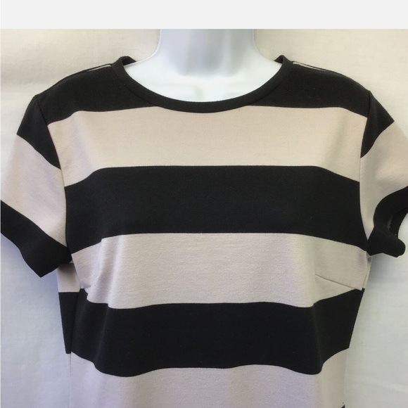 Forever 21 Women Dress Black Tan Wide Stripe SS Bodycon Slim Fit Mini Dress XL - Picture 4 of 5